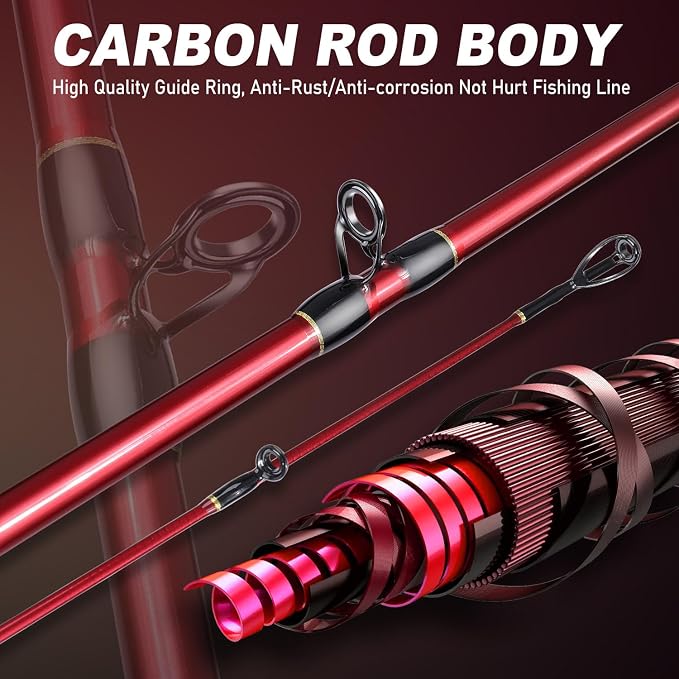 Sougayilang Fishing Rod and Reel Combo，Baitcaster Combo,5.9ft/6.9ft Carbon Fishing Pole,Lightweight Aluminum Spool Reel,Stainless-Steel Guides & Ergonomic Cork Grip