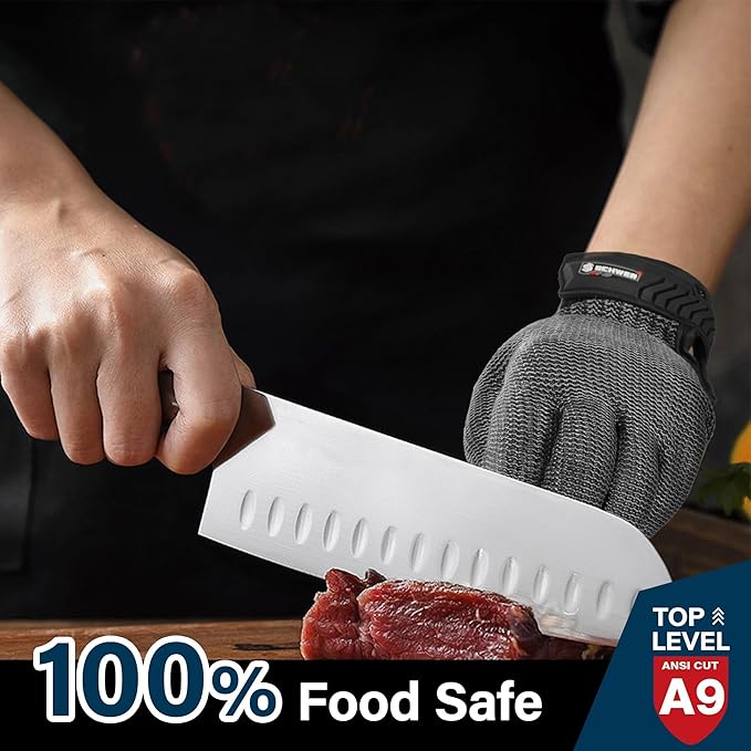 Schwer Ultimate Cut Resistant Gloves Beyond ANSI A9, Reinforced Stainless Steel Glove, Food Grade Mesh Metal Gloves for Butcher Meat Cutting, Oyster Shucking, Mandoline, PR1708 (L, 1 PCS)