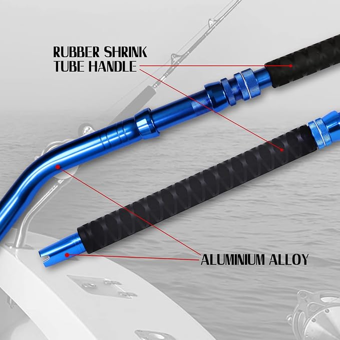 Fiblink 2-Piece Saltwater Offshore Heavy Bent/Straight Butt Trolling Rod Fishing Roller Rod Conventional Boat Deep Sea Fishing Pole (5'1"/5'6"/6'/6'6",30-50lb/50-80lb/80-120lb)