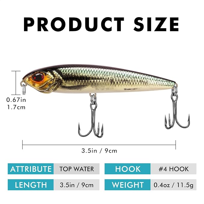 TRUSCEND Popobait Easy Catch Fishing Lures with BKK Hooks, Instant Startup, Longer Cast, Balanced Spray/Sound/Swim, Plopper Topwater Lures for Bass, Trout, Pike, Walleye, Freshwater Saltwater Fishing