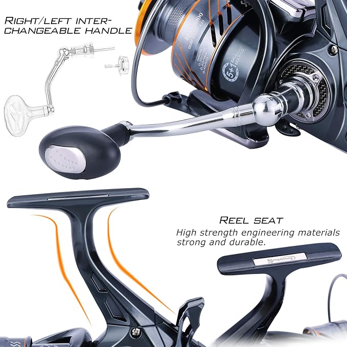 Sougayilang Carp Fishing Reel，5+1 Shielded Stainless Steel BB-Carbon Fiber Drag Carp Reels, for Saltwater or Freshwater Spinning Reels, Fishing Reels