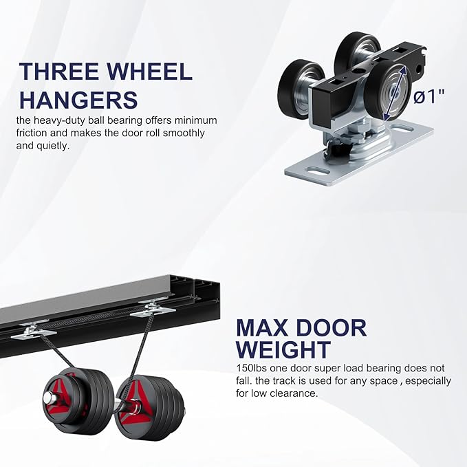 4FT Bypass Door Hardware, Closet Door Track Kit, Top-Mounted Style, Made of Heavy Duty Aluminum, Smoothly and Quietly, for 2 Doors System - Fit Min Door Panel Width of 24.5in, Black