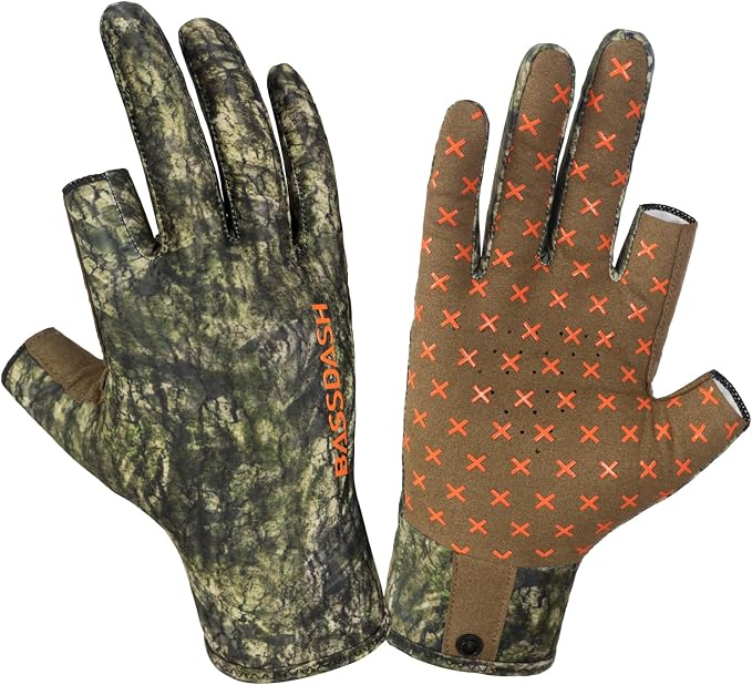 BASSDASH Unisex Fingerless Camo Hunting Gloves for Men's Women's Early Season Warm Weather UPF 50+ Lightweight Fishing Photography HG03