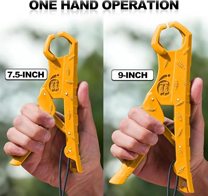 SNAIL TRAIL 7.5''/9'' Floating Fish Gripper, Fishing Grabber, Catfish Mouth Pliers, Caught Bass Holder, Digital Scale Hook Clamp, Saltwater Lip Grip Tool with Lanyard, Gifts for Men, Yellow
