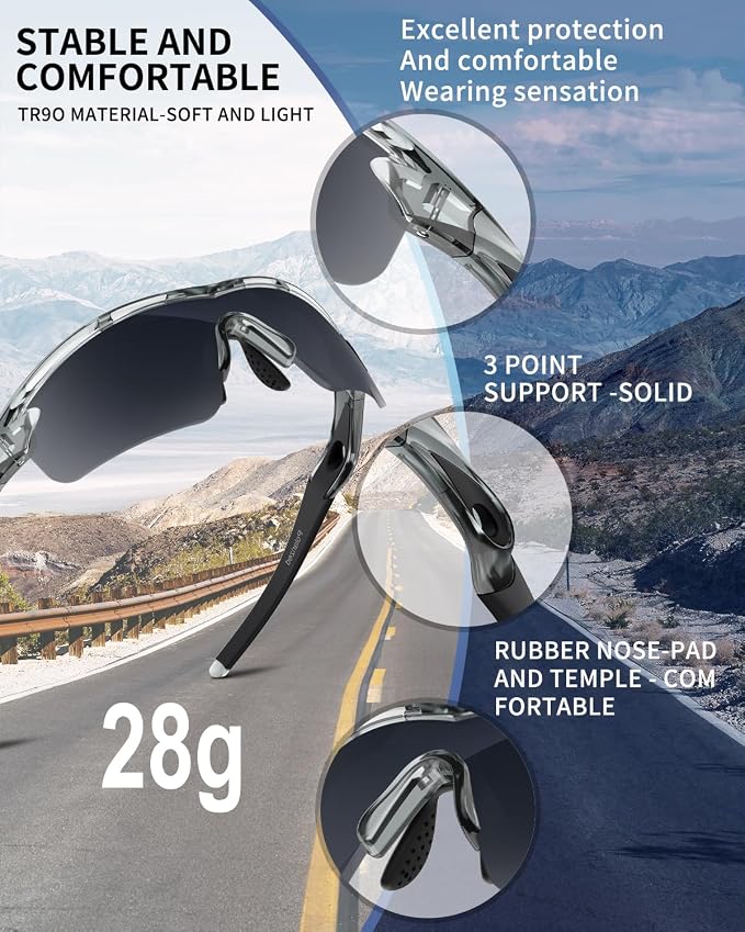 Rosemal Sports Sunglasses Polarized Cycling Sunglasses Running Driving Fishing Hiking for Men Women UV400 TAC TR90