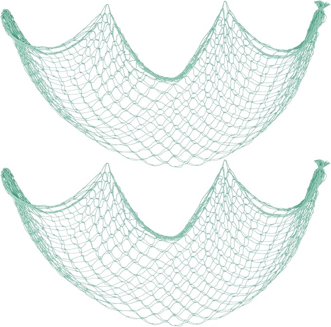 2 Pack Decorative Fishing Net, Large 5x10 ft Green Decor Fishnet for Hanging Stuffed Animals & Party Decorations, Nautical Netting for Birthday, Baby Shower, Pirate, Mermaid, Hawaii, Ocean Theme Party