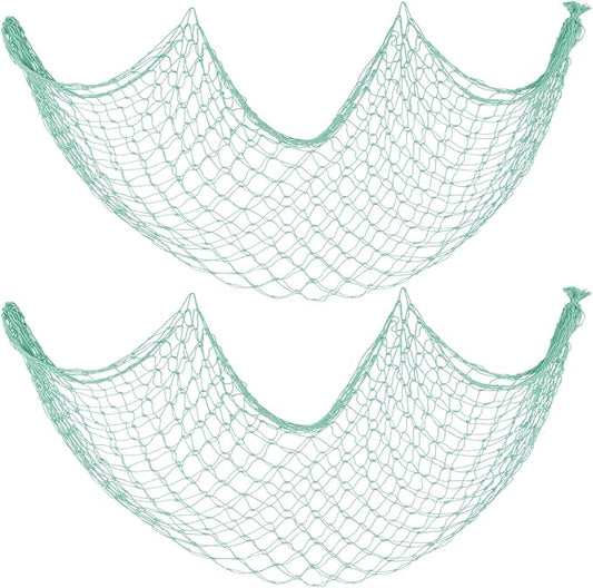 2 Pack Decorative Fishing Net, Large 5x10 ft Green Decor Fishnet for Hanging Stuffed Animals & Party Decorations, Nautical Netting for Birthday, Baby Shower, Pirate, Mermaid, Hawaii, Ocean Theme Party