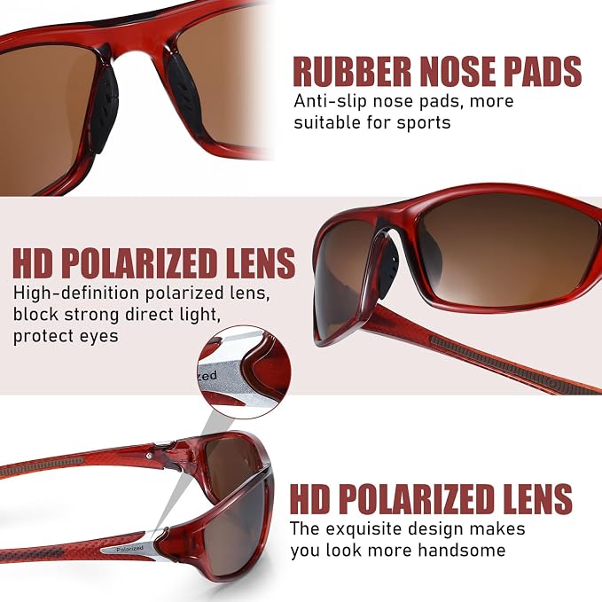 TOODOO 4 Pairs Men Polarized Sunglasses with UV Protection Driving Glasses Sports for Sport Outdoor Activities