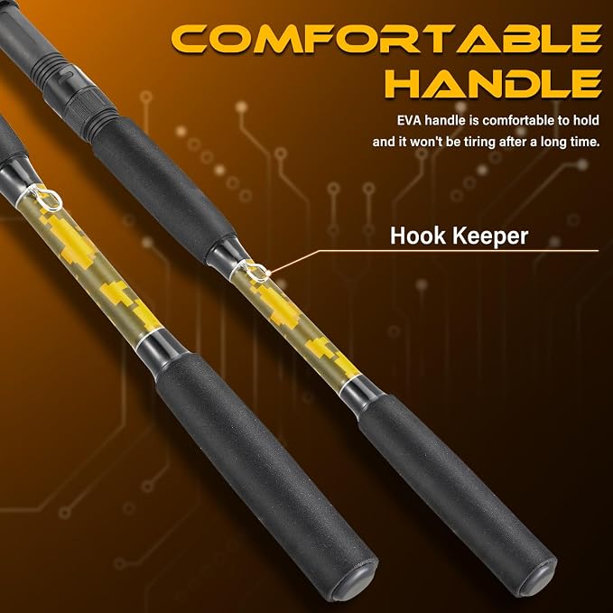 Sougayilang Spinning & Casting Fishing Rods, 2-Piece Strong Carbon&Glass Composite Trolling Rod Offshore Surf Pole for Bass, Trout, Panfish, Catfish