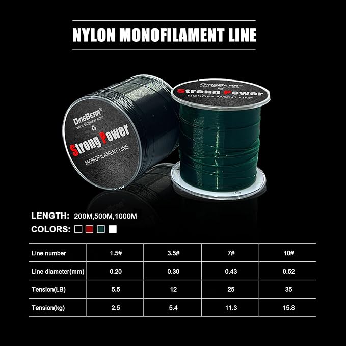 Nylon Fishing Line 200/500/1000M Monofilament Nylon Fishing Strong Tension Wire Fishing Line 4 Colors 5-35LB for Fishing/Hanging/Craft