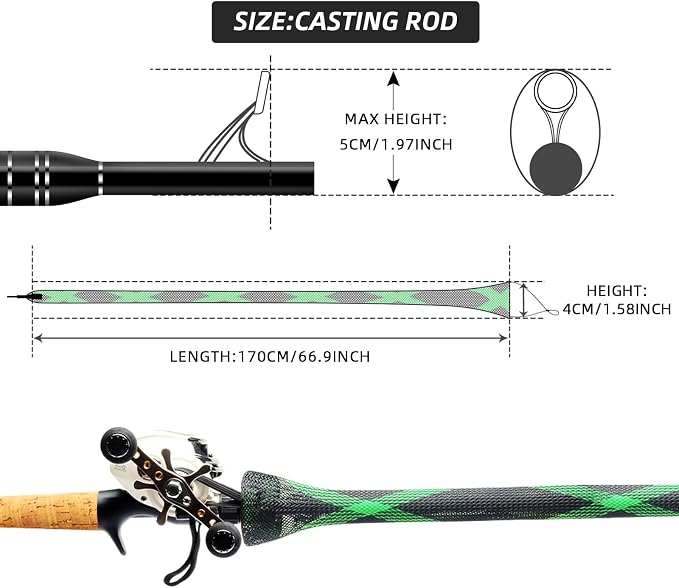 SF Fishing Rod Sock Fishing Rod Sleeve Rod Cover Braided Mesh Rod Protector Pole Gloves Fishing Tools for Spinning Fishing Rod,Casting Rod,Musky Rod, Ice Rod, Fly Rod, Spey Rod