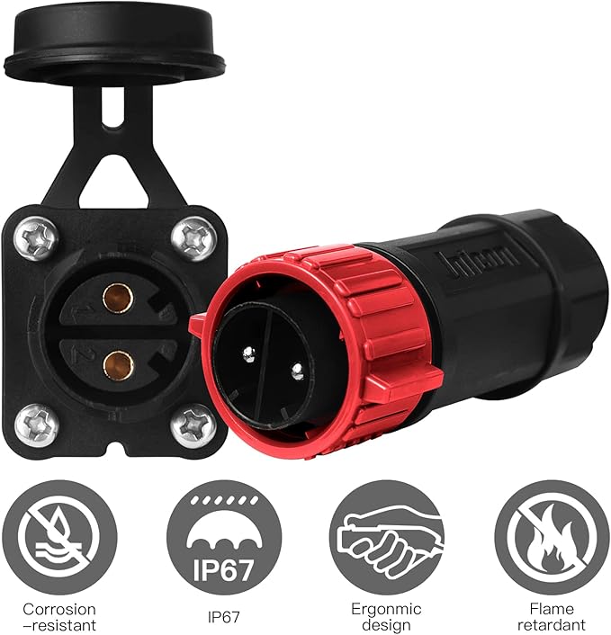 Trolling Motor Plug Receptacle Set, 12V/24V/ 36V/48V Plug for Trolling Motor/Down Rigger/Fishing Reel,Waterproof Marine Boat DC Power Connector