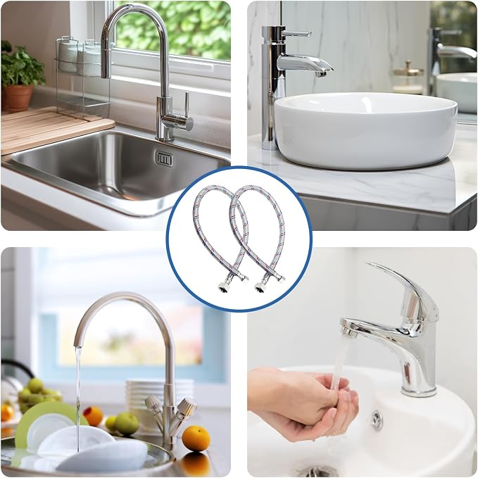 24'' Faucet Hose Connector(3/8" Comp x 1/2" FIP), Braided Stainless Steel Faucet Water Supply Lines for Bathroom Kitchen Sink Faucet 10Pcs