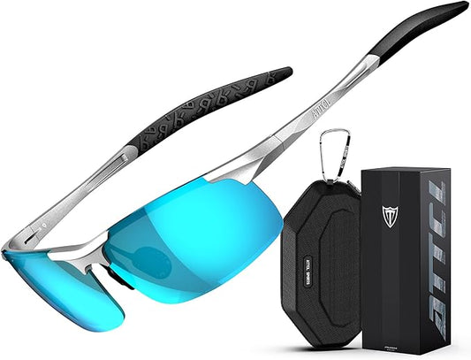 ATTCL 0.9 oz Polarized Sunglasses Men Sports: UV Protection Anti Glare Wrap Around Lightweight Metal Fishing Golf Running
