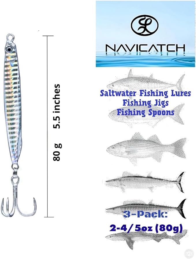 Saltwater Fishing Lures Fishing Jigs Fishing Spoons for Striped bass, Pompano, Spanish Mackerel ，Bluefish