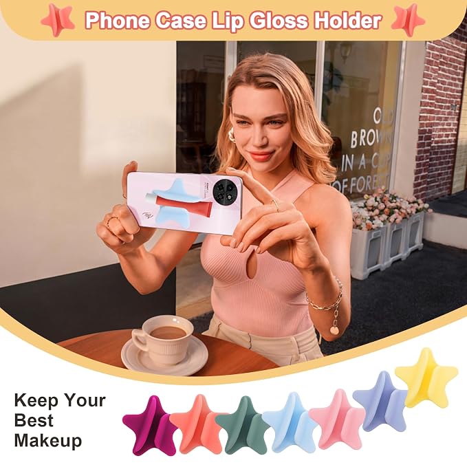Lip Gloss Holder Phone Case,2026 New Model Five-Pointed Star Gloss Bracket,Self-Adhesive Lip Holder Suitable for iPhone Samsung Galaxy Moto and Android(Purple)