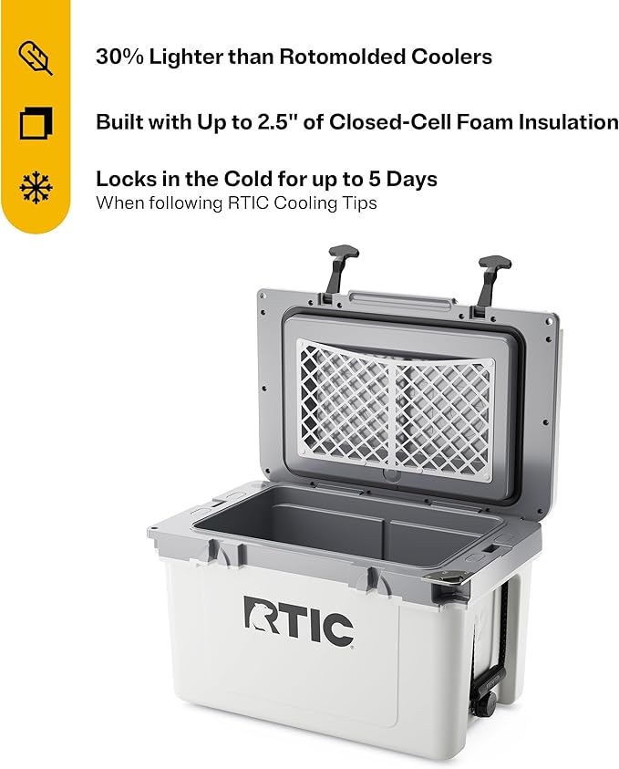RTIC Ultra-Light 32 Quart Lightweight Hard Cooler, Insulated Portable Ice Chest 13 lbs, 48-Can Capacity, 5-Day Ice Retention, for Camping, Fishing, Beach, Boat, Picnic, Day Trip