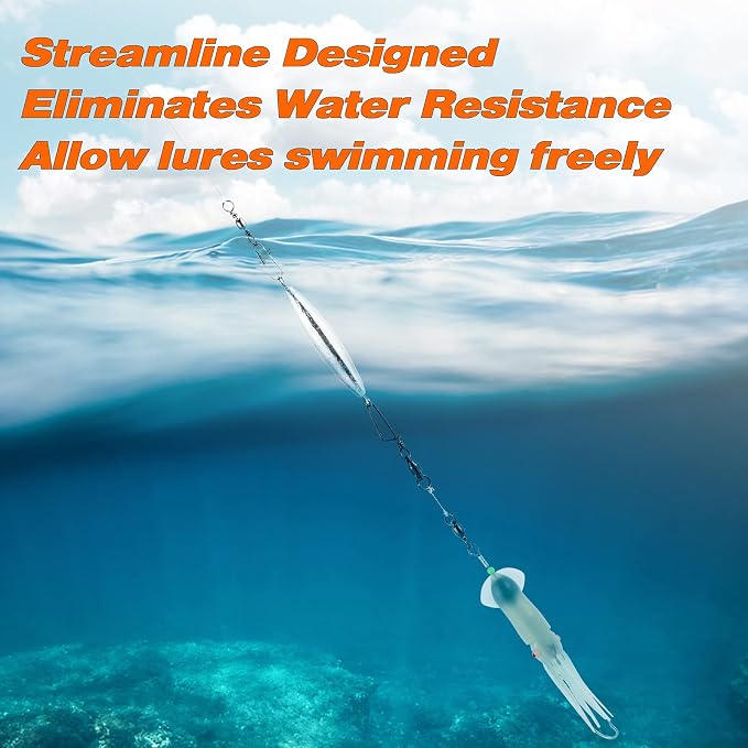 Dr.Fish 5 Pack Inline Trolling Sinker Torpedo Fishing Weight Lead Fishing Weight Sinker Double Ring Saltwater Offshore Boat Fishing