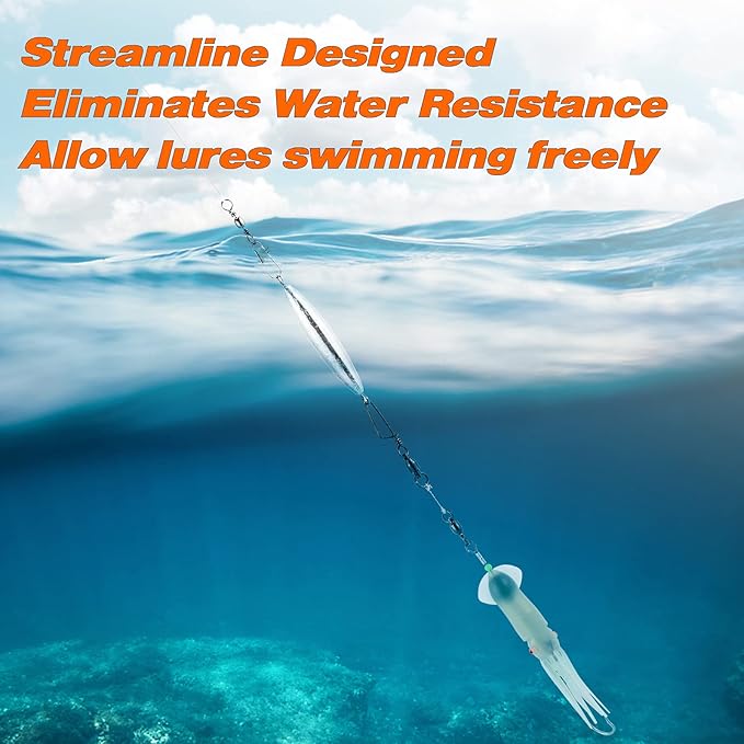 Dr.Fish 5 Pack Inline Trolling Sinker Torpedo Fishing Weight Lead Fishing Weight Sinker Double Ring Saltwater Offshore Boat Fishing