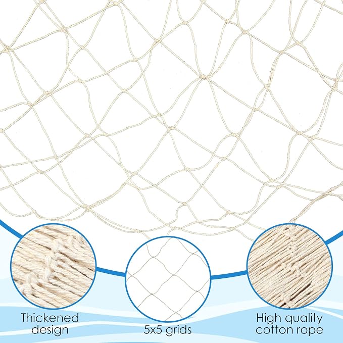 6Pcs fish net decorations Natural fishing net decor scallop beach Party Decoration Luau Tropical Nautical Beach Table Cover ocean Theme Decor for Party Home Bedroom Wall Hanging Nets