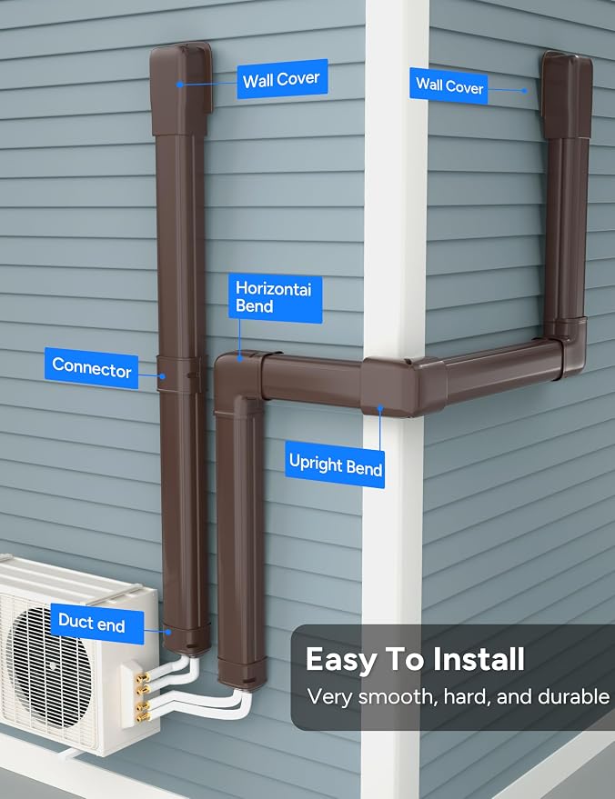 4'' 23Ft Mini Split Line Set Cover Kit for Minisplit Ductless Linset Air Conditioners and Heat Pumps, Central AC Decorative Upgraded UV-Proof Strong & Durability PVC Pipe, Brown
