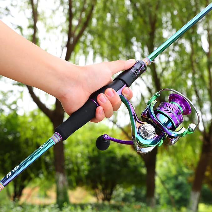 Sougayilang Spinning Fishing Reel Rod Combo, Two Pieces Colorful Poratble Light Weight Fishing Rod with Powerful Fishing Gear for Freshwater Bass Trout Fishing