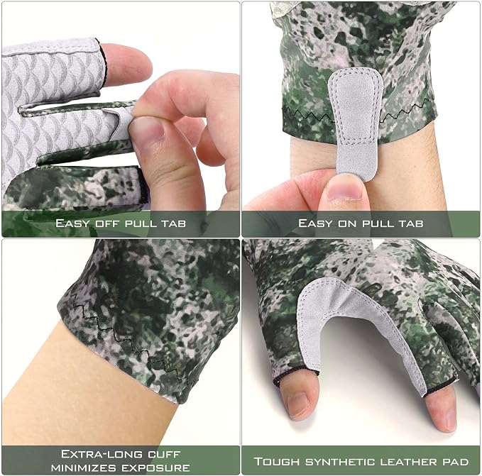 KastKing La Sal Fishing Gloves UPF50+ Sun Gloves UV Protection Fingerless Gloves Men Women for Outdoor, Kayaking, Rowing, Paddling, Canoeing, Hunting