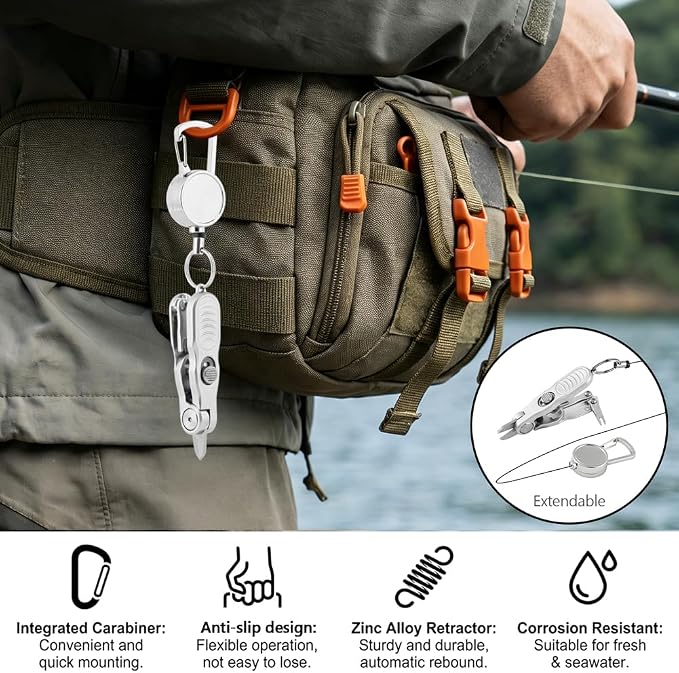Fishing Line Cutter Tool, Multi-Function Folding Angler Accessory with Retractors and Knot Tying Tool, Stainless Steel Blades for Cut Braid, Mono and Fluoro Lines