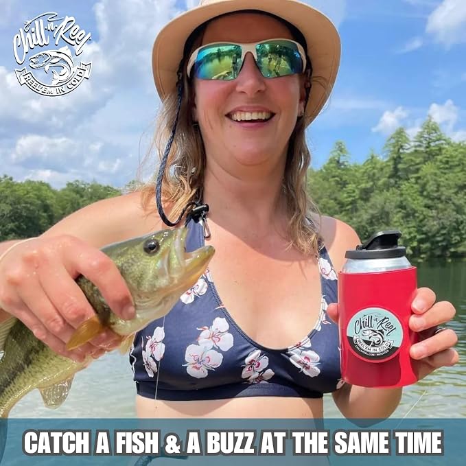 Made in USA | Fishing Can Cooler | Top Camping Essentials, Boat Gifts, Kayak Accessories, and Lake Float Gadget | Great Camper Must Haves | Fun Fishing Gift | Retail Box Packaging | Red