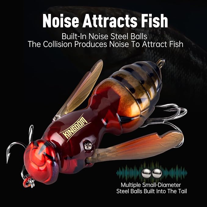 Kingdom Wasp Craw Bait Insect Bionic Floating Fishing Lures Swimbaits Hard Artificial Baits Lure for Freshwater and Saltwater Bass Carp Pike Walleye Fishing ABS Material Carbon Steel Three Book Hook