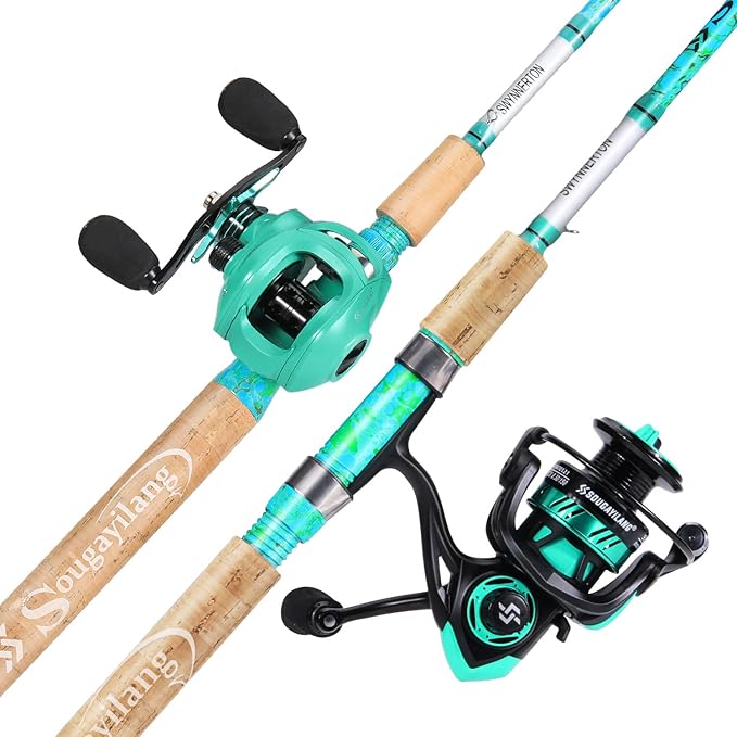 Sougayilang Fishing Rod and Reel Combo, 2-Piece 5-Foot 6-Inch Graphite & Fiberglass Rod, Durable and Strong, Quickset Anti-Reverse Fishing Reel (1Pack/2Pack)