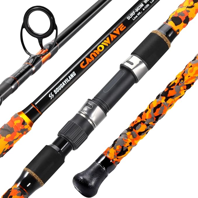 Sougayilang Surf Spinning Fishing Rod Carbon Travel Surf Rod M/MH 3 Piece Spinning Fishing Rod 9'/10'/11'/12'