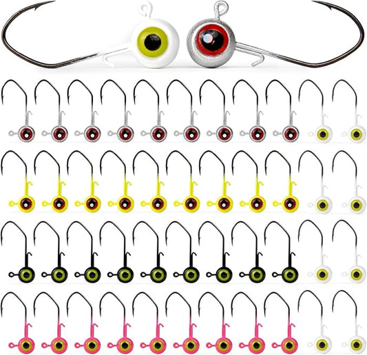 40-Pack Crappie Jig Heads for Fishing - 5 Colors Kit for Panfish, Walleye, Bass 1/32, 1/16, 1/8oz