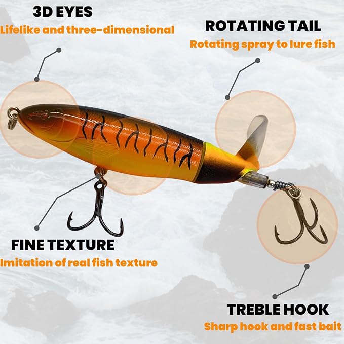 Bestac Topwater Fishing Lures Set Popper Lures for Bass Catfish Pike Perch Bass Lures with Floating Rotating Tail Artificial Hard Bait Multiple Colors