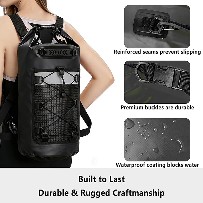 SHENDU 20L Waterproof Dry Bag - Roll-Top Backpack w/Waterproof Phone Case for Kayaking, Hiking, Camping, Boating, Beach Unisex (Black)