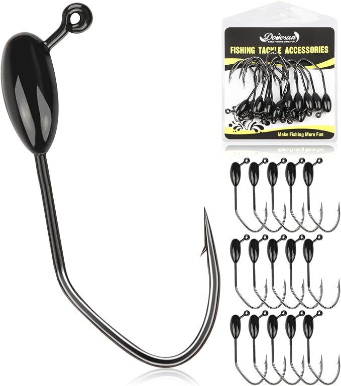Dovesun Tube Jig Heds, 15pcs Tube Bait Fishing Jigs 3X Strong 3/0 4/0 Bass Hooks for Crappie, Trout, Bass Fishing 1/8oz 3/16oz 1/4oz 3/8oz Tube Jigs Kit for Freshwater Saltwater