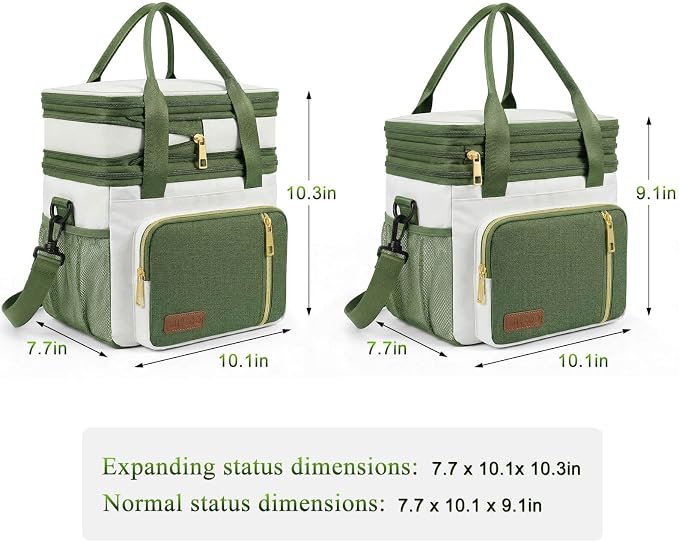 MIYCOO Lunch Bag & Lunch Box for Women Men - Double Deck Leakproof Insulated Soft Large Adult Camping Cooler Bag for Work, Beach, Picnic, Travel (Green White, 15L)