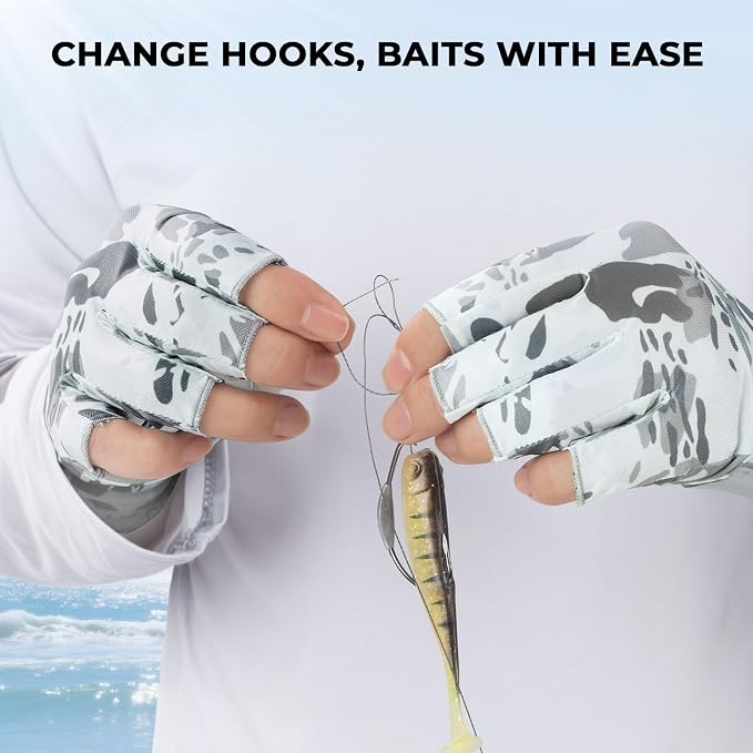 KastKing Agies Fishing Gloves Men, UPF 50+ Sun Gloves UV Protection, Cooling Quick-Dry 3/4 Fingerless Gloves with Extended Cuff, Microfiber Palm & Pull Tabs, for Fishing, Kayaking, Hiking, Hunting