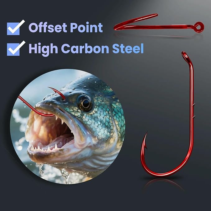 Baitholder Fishing Hooks 50Pcs Bait Holder Hooks Offset/Double Barbed/Long Shank/Down Eye for Soft Live Baits Saltwater