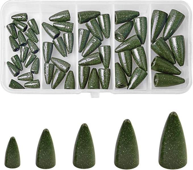 Bullet Fishing Weights Sinkers, 30pcs Worm Weights Fishing Sinkers for Bass Fishing Carolina Rig Texas Rig Slip Sinkers Sliding Fishing Weights Saltwater Freshwater