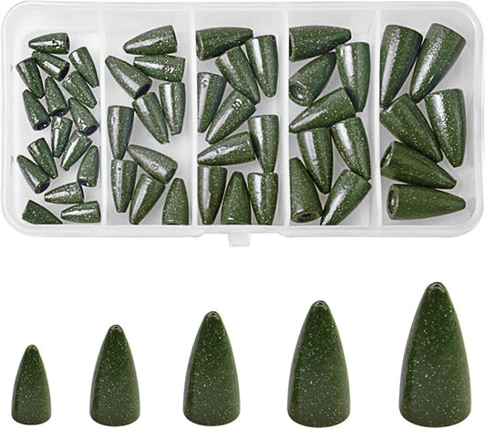 Bullet Fishing Weights Sinkers, 30pcs Worm Weights Fishing Sinkers for Bass Fishing Carolina Rig Texas Rig Slip Sinkers Sliding Fishing Weights Saltwater Freshwater