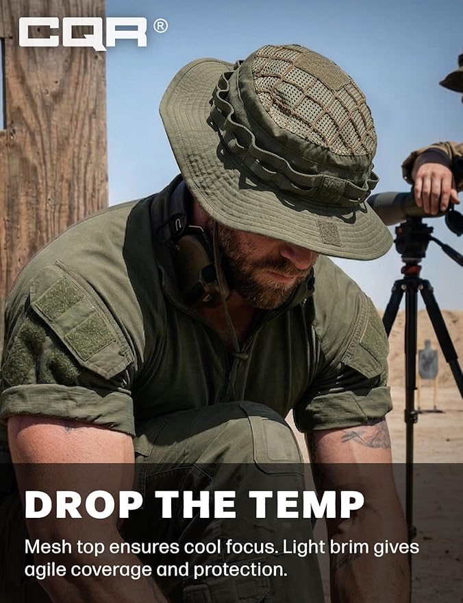 CQR Men's Tactical Boonie Hat, Breathable Packable Sun Hat for Hunting, Hiking, Fishing, Shooting, and Outdoor Activities