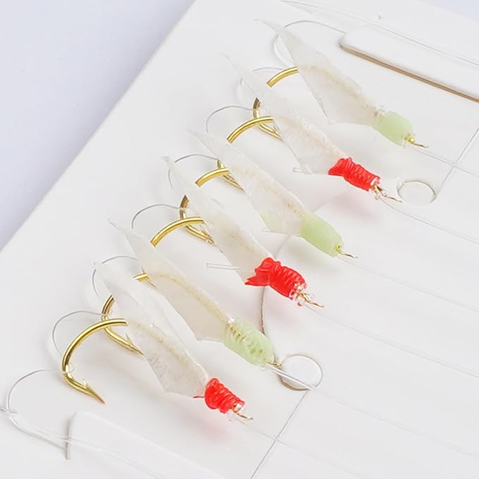 OROOTL Fishing Bait Rigs Saltwater, 6 Packs Surf Fishing Rigs with Sharp Hooks Fish Skin Feather Swivel Snap Glow Saltwater Lures Sea Bass Cod Herring Hook Rig Size 4 6 8