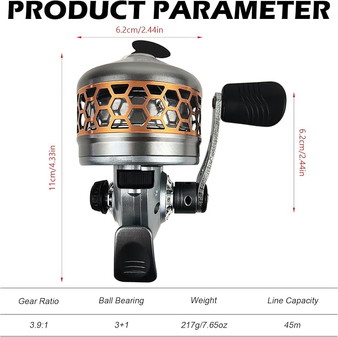 Spincast Fishing Reel, All-Metal Gears, Easy to Use Push Button Casting Design, Changeable Right/Left-Hand Retrieve