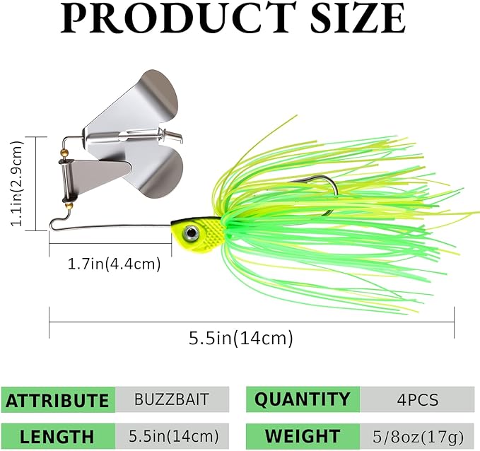 Fishing Lures Buzzbait Spinnerbait Jigs Lure for Bass Pike Fishing Freshwater 5/8oz Bass Fishing Lures