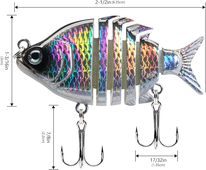 Bassdash SwimPanfish 0.34oz Hard Swimbaits Multi Jointed Topwater Trout Bass Fishing Crank Lure for Freshwater and Saltwater