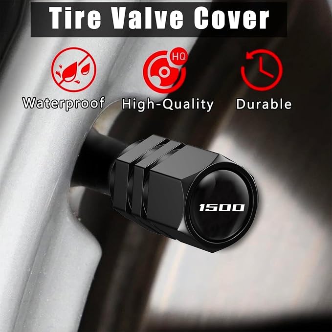 Aluminum 4pcs Tire Valve Cap Cover Set Compatible with Ram 1500 Tire Valve Stem caps fiit for Ram 1500 Car Accessories Decor. (Black-for-15-00)
