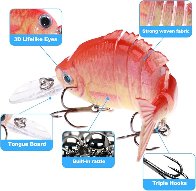 Bass Fishing Lures, Jointed Swimbait Glide Bait for Bass, Trout & Pike – Lifelike Fishing Lure with 3D Eyes, Built-in Rattle Chamber, Triple Hook – Realistic Fishing Lures for Freshwater & Saltwater