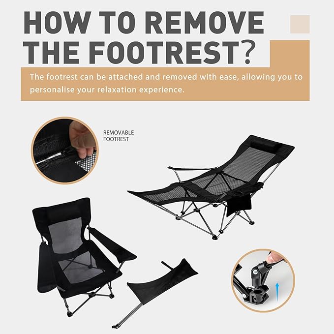 Zero Gravity Chair Reclining Folding Chair with Removable Footrest and Pillow & Cup Holder, Adjustable Outdoor Oxford Fabric Lounge Recliner for Camping, Beach, Garden, Patio, Black Mesh