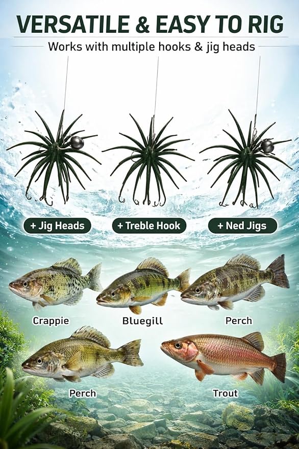 Tentacle Creature Lure Sea Urchin Soft Bait 3.6" & 4.3" TPE Lures 10/6-Pack, Natural Sinking Micro-Vibration for Crappie Bluegill Perch Bass Trout, Compatible Jig Heads Treble Hooks
